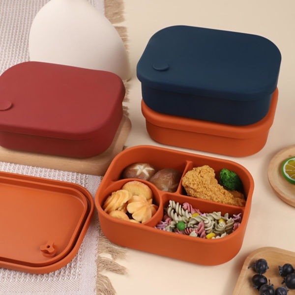 Bento Lunchboks, Silikon Madopbevaringsbeholder til Børn og Voksne, 4 Rum Lunchboks, Mikrobølgeovn Opvaskemaskine Orange