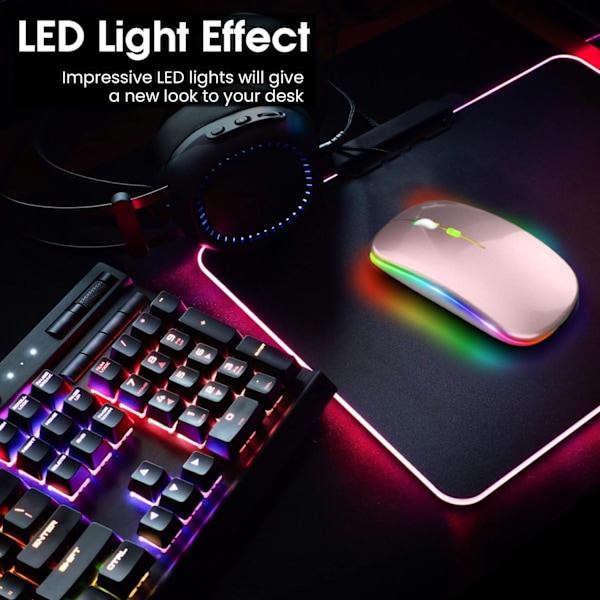 LED Trådløs Mus, Slank Genopladelig Trådløs Lydløs Mus, 2.4G Bærbar USB Optisk Trådløs Computermus med USB Modtager til Notebook, PC, Laptop Rose Gold