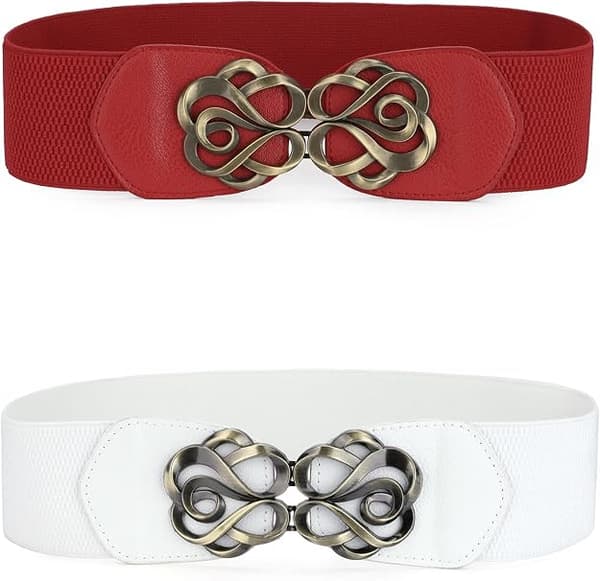 Elastiske belter for kvinner med metallspenne og sammenlåsende spenne White & Red