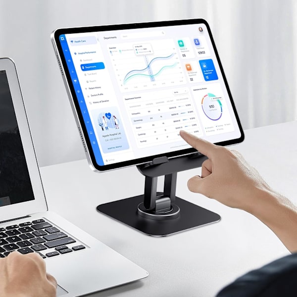 Stativ 360° Rotations-, Justerbar Skærm Tablet Stativ Holder til Skrivebord Bærbar Kontor Kompatibel med iPad Pro 10.5, 11, 12.9