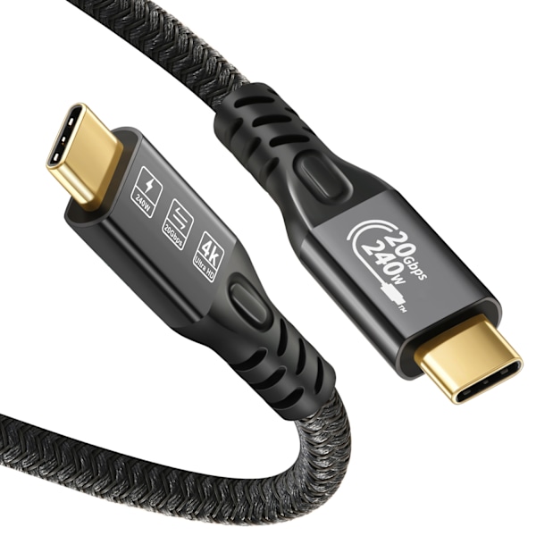 Kabel USB C till USB C, USB 3.2 Gen2 × 2 USB C laddningskabel, 20 Gbps dataöverföring, 100W 20V/5A snabbladdningskabel, 4K @ 60Hz videoöverföring 0.5M