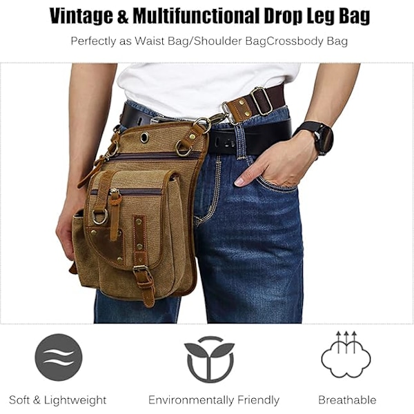 Canvas Drop Leg Bag Vandring Midjeväska Sling Crossbody Väska Axelväska Män Bröstväska Kvinnor Casual Daypacks för Utomhus