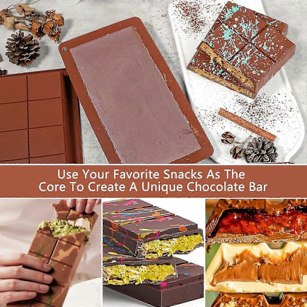 Chokoladeforme Silikone Dyb, 25 x 13,5 cm Chokoladebar, Dyb Chokoladeform, til Fremstilling af Chokoladebarer, Praline Slik 2 PCS
