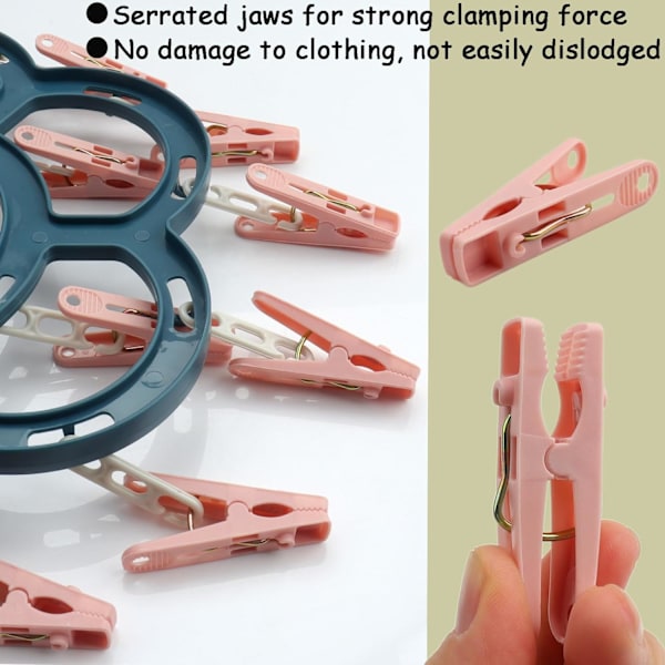 2-pack strumptork med 16 klädnypor, roterande torkställ med vindtäta krokar, tvättställ för strumpor, underkläder och babykläder (rosa) Pink