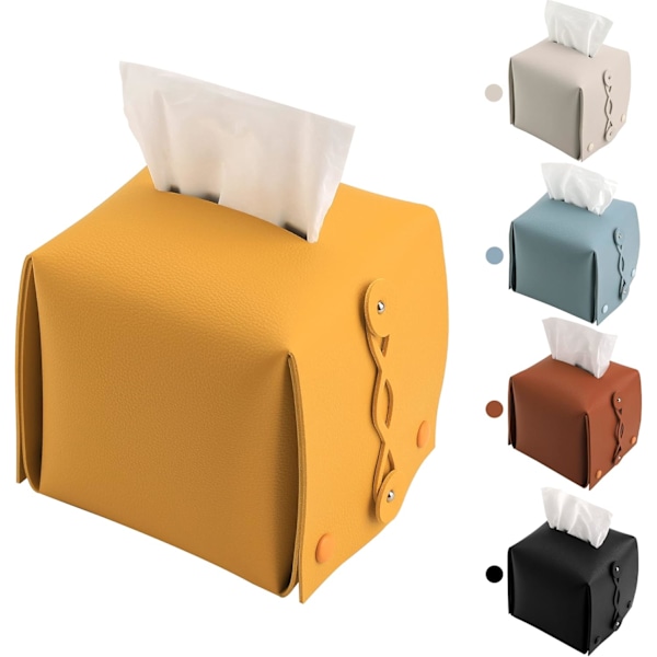 Leather Tissue Box Holder Rectangular SquareTissue Box Cover Dispenser for Car,Home, Bathroom, Bedroom,Office,Night Stands,Desks and Tables(04 Yellow)