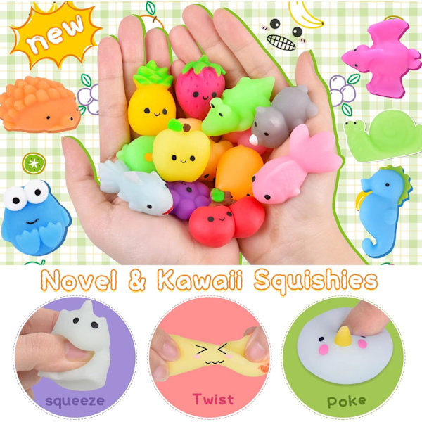 Myke leker, Mini Kawaii Squishies Partypose-fyllere for barn Myke Fidget leker Stress Squeeze leker Premierer Barn Påske Julgaver (Farge Tilfeldig)