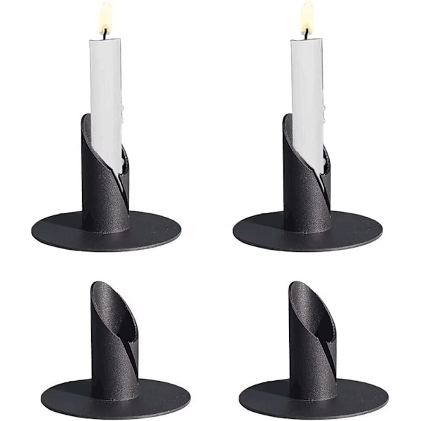 4-pack svarta matta järnljusstakar, retro pelarljusstakar för hem, fest, bord, öppen spis, skrivbord