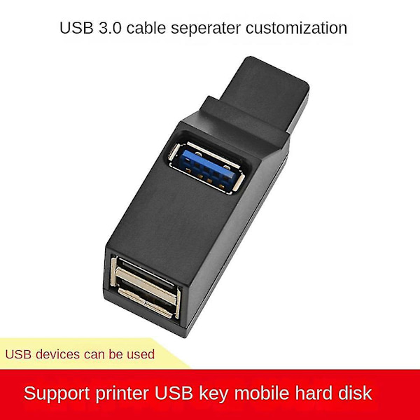 2 stk. Mini 3 Ports USB 3.0 USB 2.0 Splitter Hub Højhastigheds Data Tr