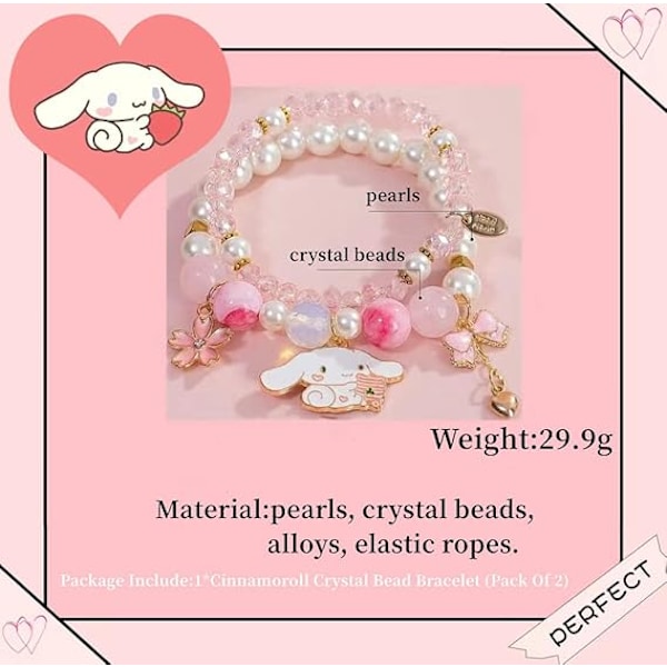 Cinnamoroll Krystalperle Armbånd, Sød Tegneserie Krystalperle Elastisk Armbånd til Piger & Damer, Lille Frisk Enkel Sød Tegneserie Yugui Hund Armbånd