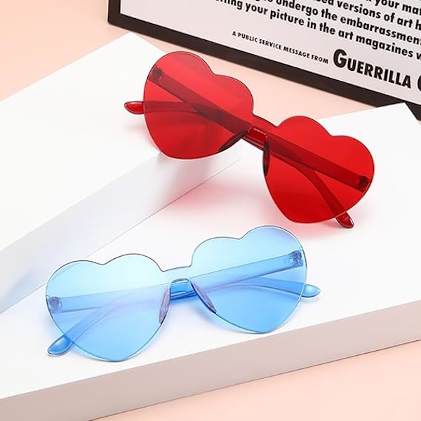 2 stk Hjerteformede Solbriller Godteri Farger Briller Transparent Rimeløse Solbriller Tonet Øyewear Hippie Morsomme Solbriller Fest