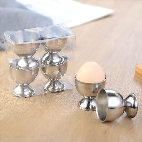 Eggkoppsett i rustfritt stål - Holder for myke kokte egg - 4 egg - Kjøkken Silver