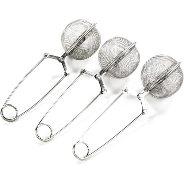 3-pakks Mesh Snap Ball Te-sil med håndtak for løse bladte og krydderier i mulle - Rustfritt stål Te-infuser Te-filter