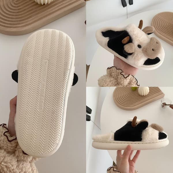 Fuzzy Ko-Slippers Søde Varme Hjemmesko Hyggelige Bomuldssko Dyreform Slip-on 36-37