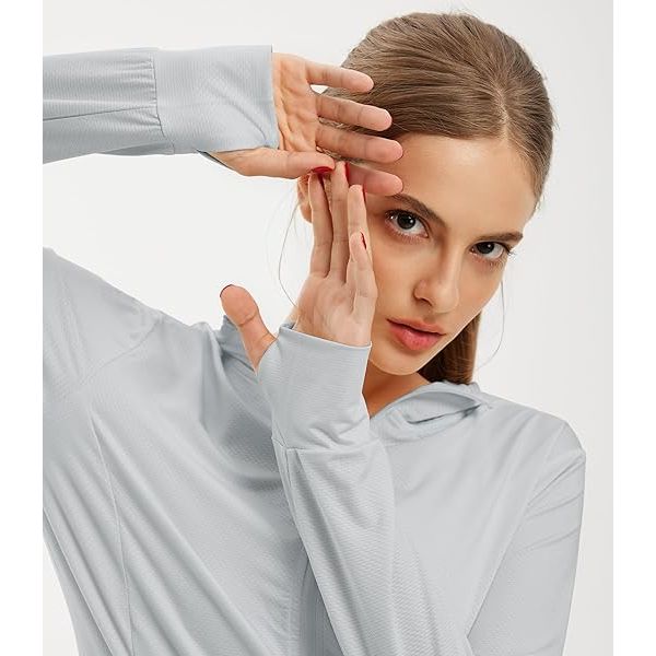 Dame Full Zip UPF 50+ Solbeskyttelses Hoodie Jakke Langærmet Solbeskyttelses T-shirt Vandreture Udendørs Sportsbeklædning med Lommer XL