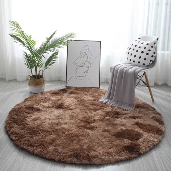 Blødt område tæppe Fluffy Rundt tæppe Shaggy Cirkelformet tæppe til soveværelse Stue Hjem Decor Kaffe 140cm Light Pink 120 cm