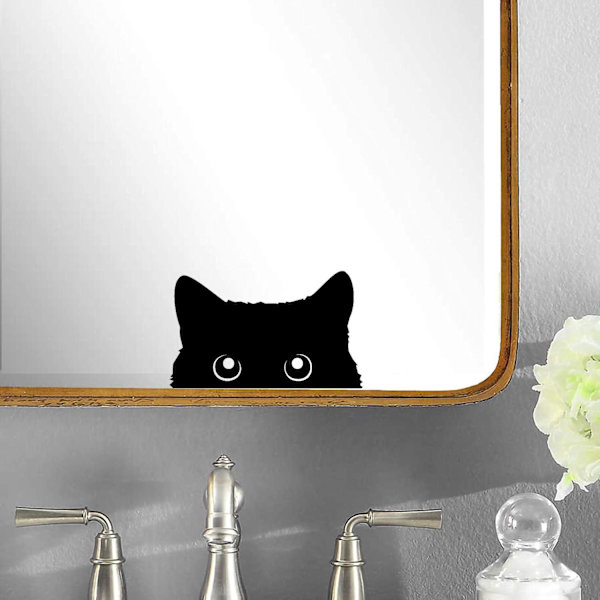 Pakke med 6 Søde Katte Kigger Silhuet Sticker - Børneværelse Dekal - Bil Bumper Sticker - Lyskontakt Sticker - Kopsticker - Gave (10cm x 6.4cm, Sort)
