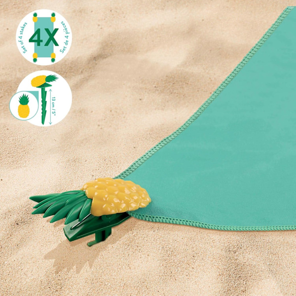 Set med 4 strandhanddukar, ananasform, 3,8 x 16 cm, för plantering i sand eller mjuk jord, förhindrar att handduken flyger iväg