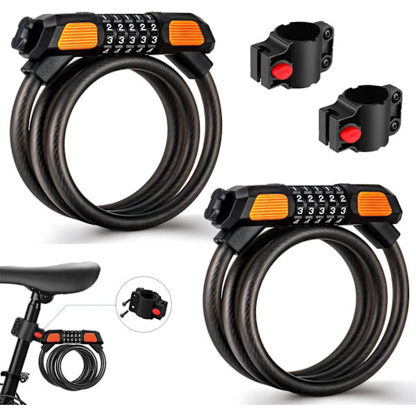 (2 Pak) Cykel Låse Høj Sikkerhed Cykel Kabel Lås 120cm/12mm, 5-cifret Vandafvisende Nulstillelig Kombinationskæde Låse