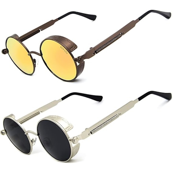 Steampunk-inspirerede Runde Vintage Polariserende Solbriller Retro Øjenbryn UV400 Beskyttelse Metalramme