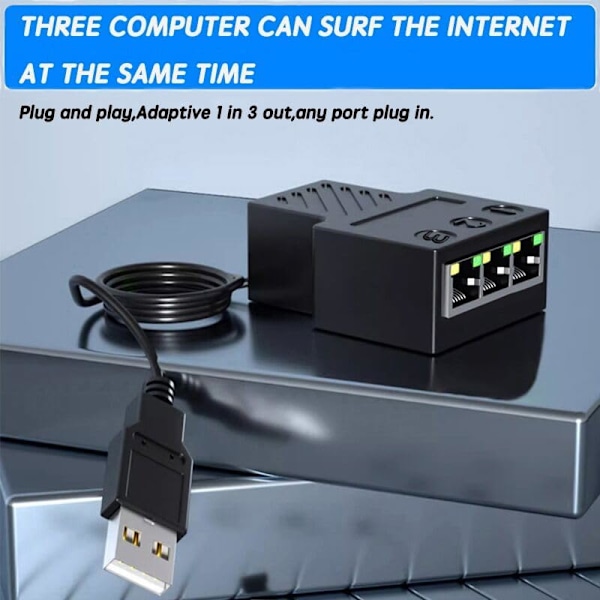 RJ45 Ethernet-splitteradapter, Aoaizue 1 till 3 portar [3 enheter samtidigt nätverk] RJ45 nätverksförlängning 100 Mbps internethastighet 8P8C