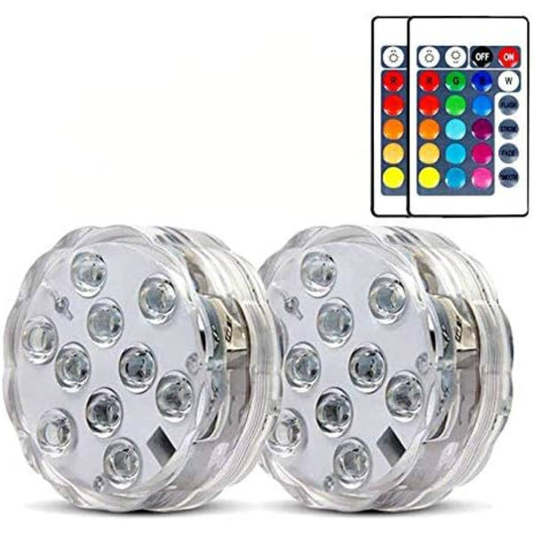 2-pakks undervanns LED-lys, vanntette bassenglys med 16 farger, fjernkontrolllys for akvarium, vase, bad