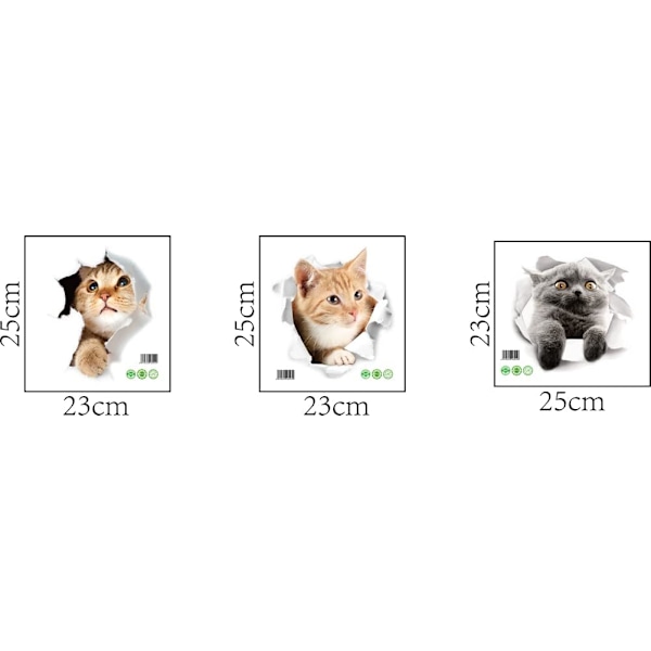 Søde 3D Katte Vægmærker 3 Pak Vægstickers Piger Drenge Soveværelser Stue Vægdækning Cat 2