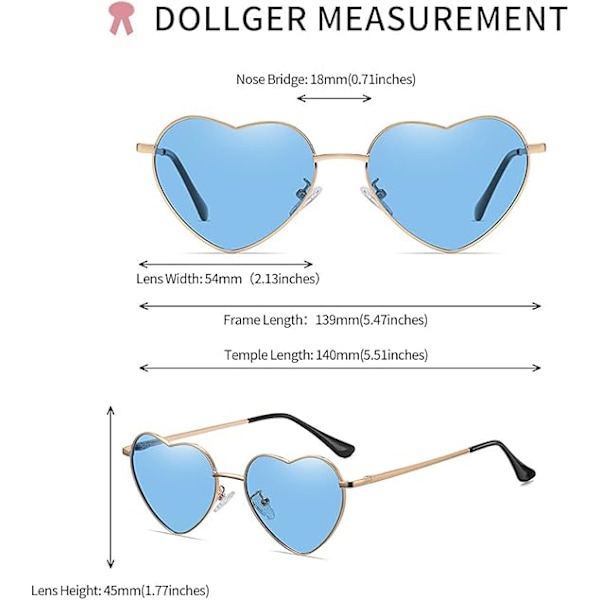 Sydän Aurinkolasit Naiset Polarisoitu Metallikehyksinen Trendikäs Söötti Sydämen Muotoiset Aurinkolasit UV400 Suoja Blue