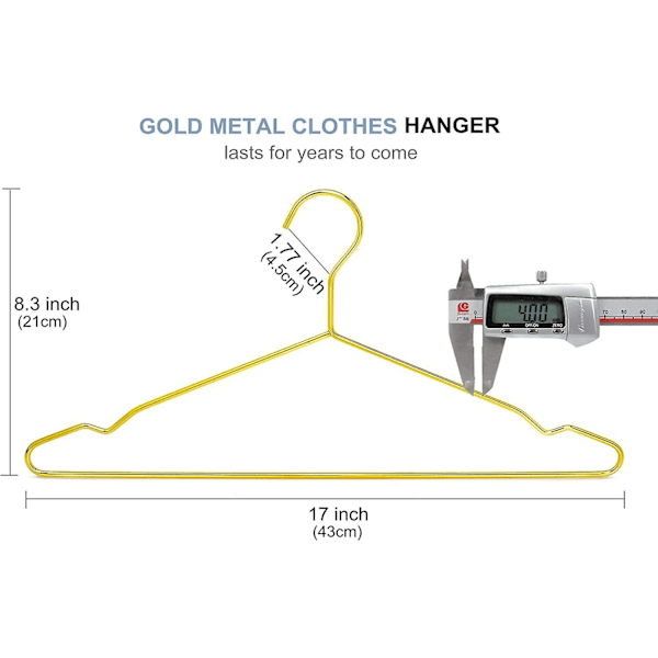 42cm Glansfuld Gylden Metal Bøjle 10 stk., Pladsbesparende Metal Tøj Bøjler Med Hak, Stærk Metaltråd Bøjle