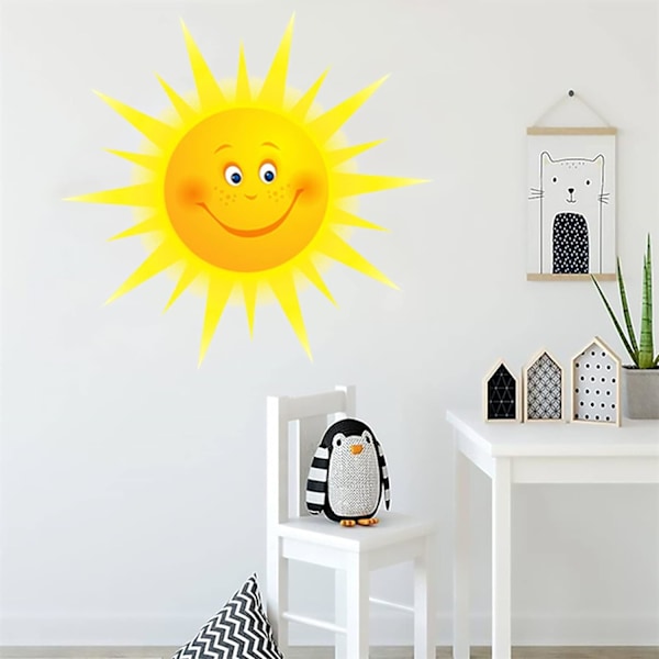 Smilende Sol-Klistremerker Smilende Sol Veggklistremerker Dekorative Klistremerker Solform Tapet for Barnerom Barnehage Mural Stilig Hjemmedekor