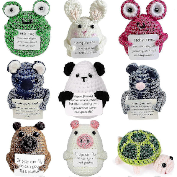 Mini Morsom Positiv Potet, mykt Ullstrikket Leketøy 7,6 cm Søt Hekledukke Med Positiv Kortdekorasjon Oppmuntring Støtte Til Bursdagsromdekor Animals*9pcs