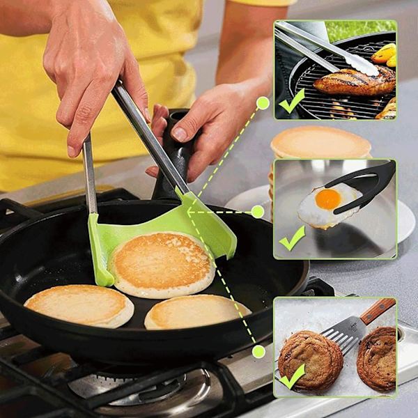 Klip Multifunktionell Silikon Smart Matlagning Kök Klip Siamese Klip Bestick Kustnära Matsalsbord Set (9in, Grön)