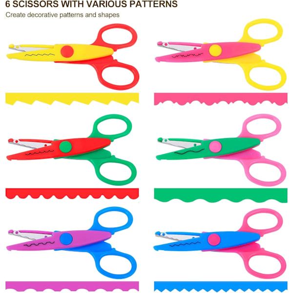 6-delad färgglad dekorativ saxuppsättning för papper, perfekt för lärare, hantverk, scrapbooking, barnens design