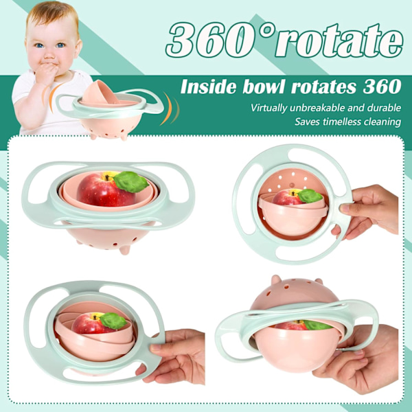 Gyro Bowl Anti Spill Bowl Smooth 360 Degrees Dining Entertaining, Bowl Sets,Toddler Bowls, Non Spill Feeding Toddler, 360 Rotation Gyroscopic Bowl Light Green