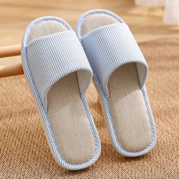 Slippers til Kvinder Mænd Hør Slippers Åben Tå Hjemmesko Sommer Sandaler til Indendørs Udendørs Soveværelse 5-5.5