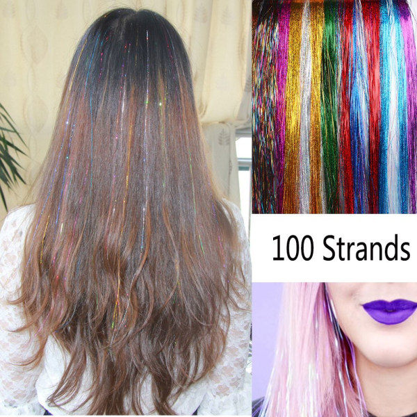 100 Strands Hårforlengelse Hår Tinsel Bling Silke 09 9