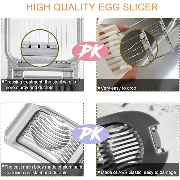 Äggskärare, Äggskärare för hårdkokta ägg, Tålig aluminiumskärare för ägg, jordgubbar, svamp, mjuk frukt, rostfritt stål