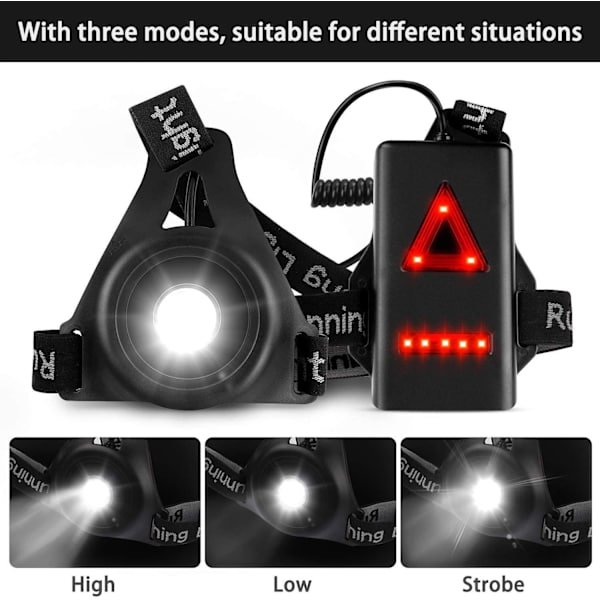 Löpväst med LED-ljus 250 lumen för löpning, cykling, vandring, c Svart