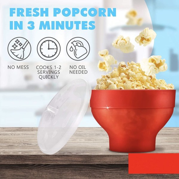 Hopfällbar Popcorn Maker skål - Gör popcorn i mikrovågsugnen - röd