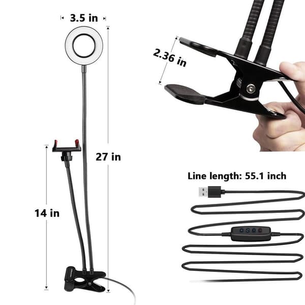 Selfie Ring Light LED-valoilla säädettävä pidike