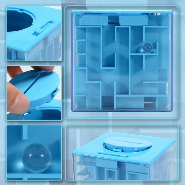 3D Cube Labyrinth Puzzle - hauska säästöpossu lapsille - Sininen