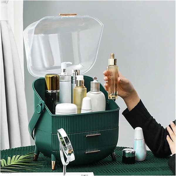 UNIQ Retro Makeup Box Organizer - Dark Mint / Mørkegrøn