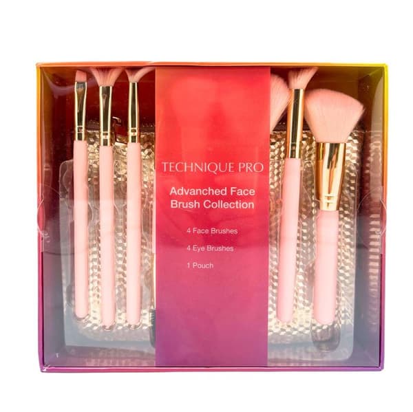 TECHNIQUE PRO ADVANCED FACE BRUSH COLLECTION - 8 MAKE-UP BØRSTER OG 1 MAKE-UP TASKE