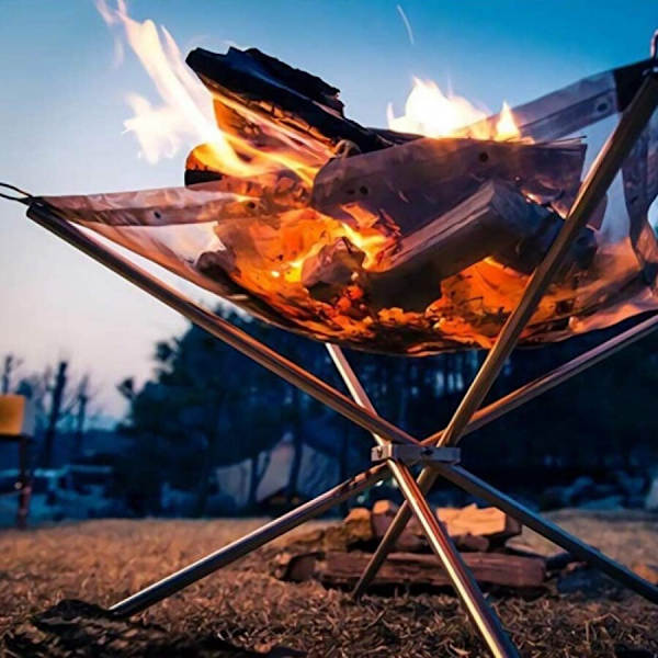 Portabel Eldstad för uteliv, camping, eldgrop, rostfritt stål, nät, eldstad med bärväska, fällbara stativ, picknick, brasor, eldstäder, vedeldning, fö