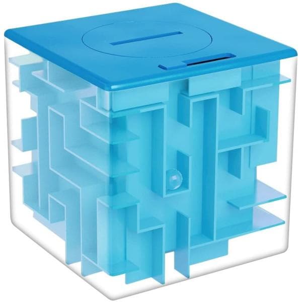 3D Cube Labyrinth Puzzle - sjov sparegris til børn - blå
