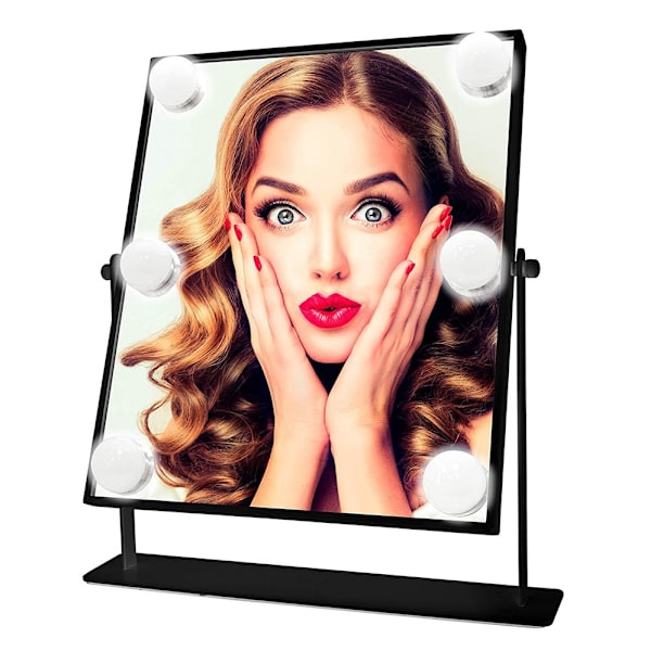 UNIQ XL Hollywood sminkspegel med 6 LED-lampor och touchfunktion - Svart