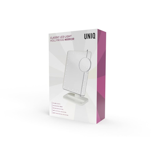 UNIQ Hollywood Spegel Med LED-ljus + Liten Spegel Med 10 x Förstoring - Vit