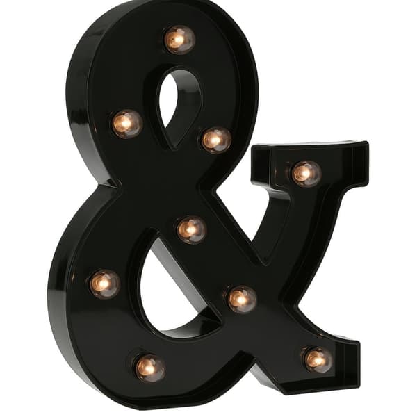 Bogstavlampe - Sort LED-bogstav i plast - &