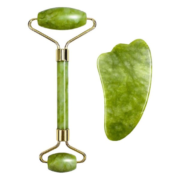 UNIQ Jade Roller Facial Roller Grön kvarts med Guasha-sten
