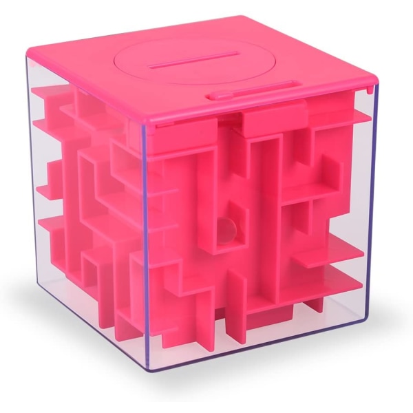 3D Kub Labyrint Pussel - Rolig spargris för barn - Rosa