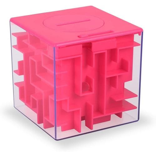 3D Cube Labyrinth Puzzle - sjov sparegris til børn - pink